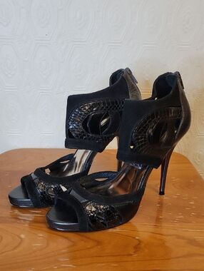 Steve Madden Black Suede Leather Cutout Stiletto Sandals